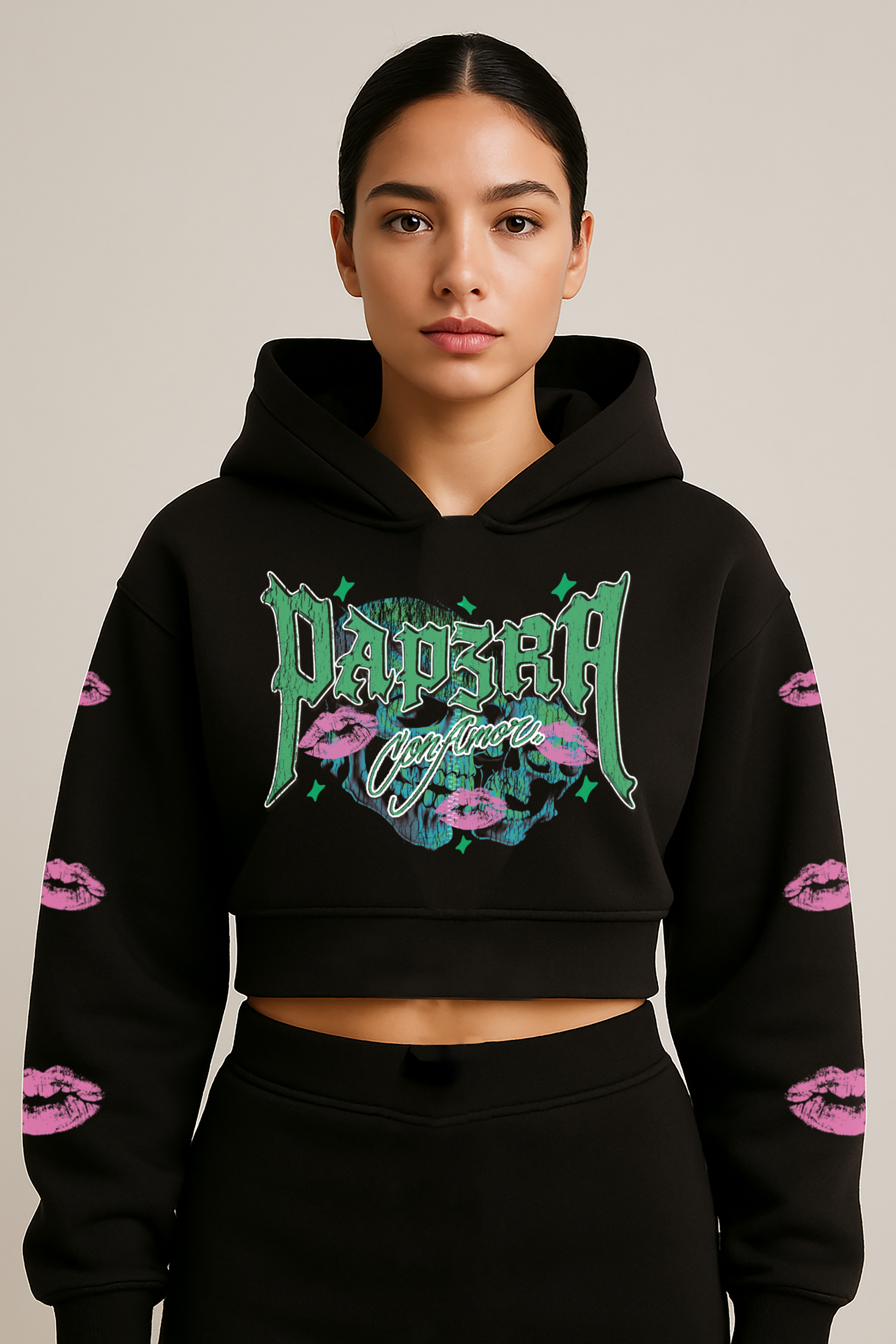 "SHEDEVIL” Cropped Hoodie (Black)